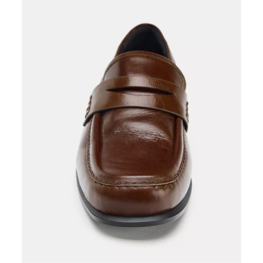 NWT Zara Brown Leather Loafers size 9 - Picture 2 of 6